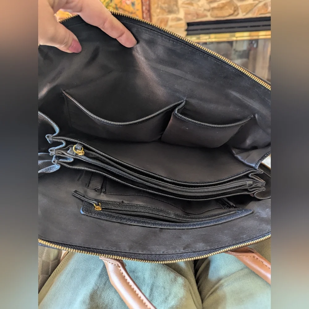 Joy & Iman Leather Black & Tan Satchel. Gently Used.Multiple Organizing Features